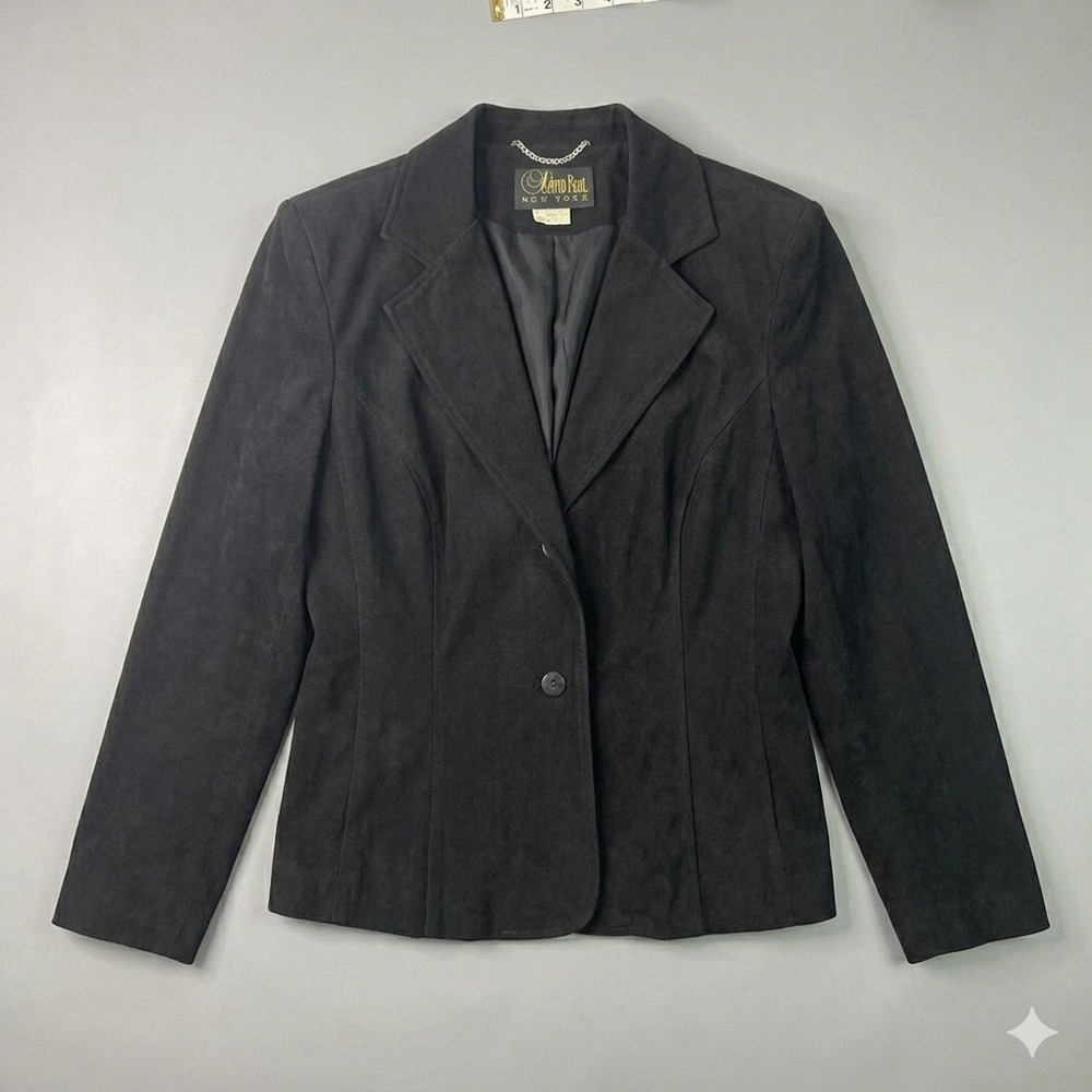 David Paul Black Faux Suede Blazer Size 14 | Classic Minimalist Workwear Jacket